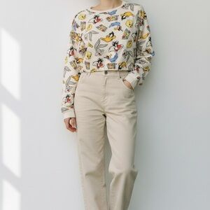 Looney Tunes Cropped Sweatshirt WOMEN JUNIOR SZ. M Tweety Bugs Roadrunner Donald